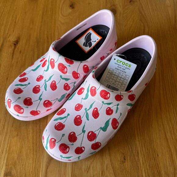 NWT Crocs Neria Pro II LiteRide Graphic Work Clog Pink Milk Cherries Size 10 - Picture 11 of 12